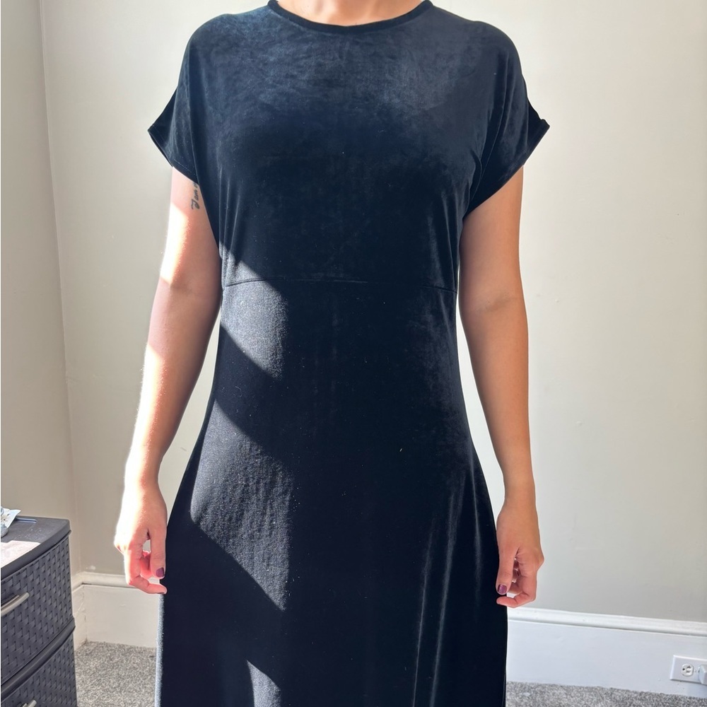 Y2K Black Velvet Dress Size Small Witchy Whimsical Maxi Slip on Grunge Dress